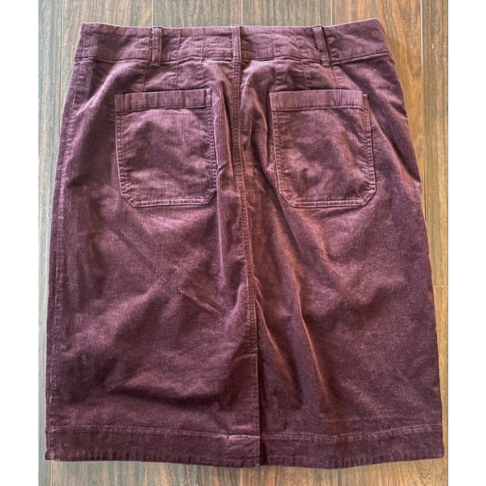 Maeve Anthropologie Burgundy Corduroy Skirt 1X Pockets Midi Stretch - Picture 2 of 4